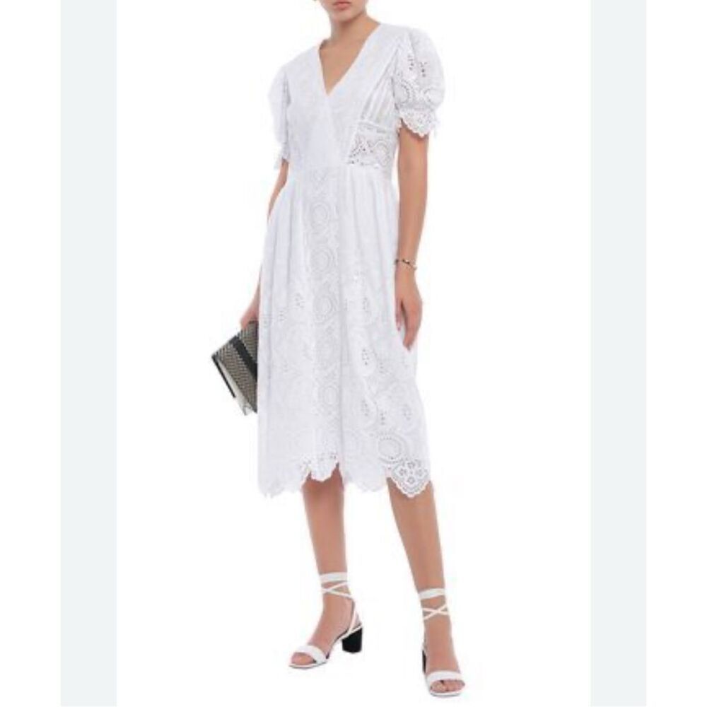 LOVE SAM Bella Mousseline-paneled Broderie Anglaise Cotton White Midi Size M